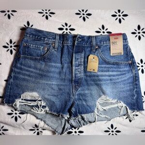 Levi's 501 High-Rise Distressed Denim Cutoff Shorts - Blue
